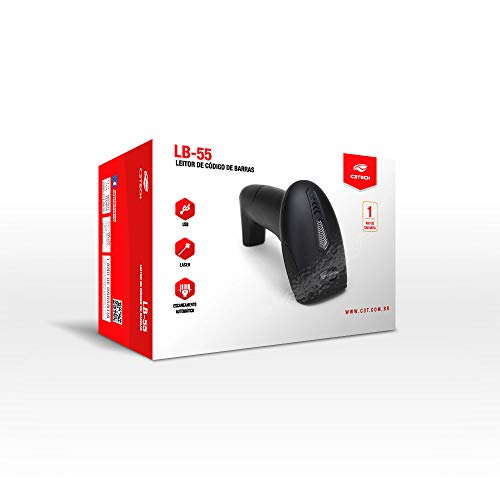 Leitor de Código de Barras C3TECH LB-55BK Laser Preto - Ergonômico Auto Contínuo USB Sensor Laser 1D