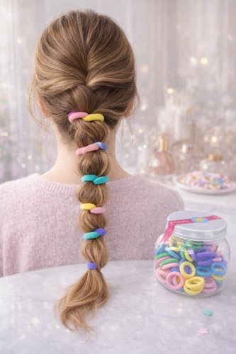 Image of Frescorr (100 pcs) Baby Hair Ties | Soft No-Damage Premium Elastic Mini Rubber Bands for girls | Strong Stretch Ponytail Holders | Daily Use Hair Accessories | (Pastel)