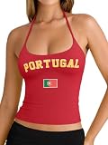 REORIA Women's FIFA World Cup 2026 Tshirt Summer Sexy Halter Backless Double Lined Tank Top Sleeveless Camisole Tops for Women 2026 Fashion Portugal Jersey Medium