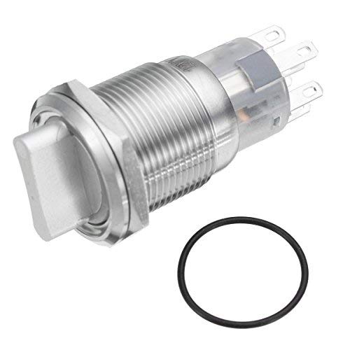 Interrupteur Sélecteur 3 Positions JenNiFer 19mm 12V - Étanche IP67 - Acier Inoxydable - Bleu LED