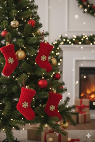 Image of Christmas Decorations Small Velvet Sock Stocking, Xmas Gift Stockings, Large Hanging Christmas Tree Decoration Items for Xmas Tree, Home Decor, Door, Window | PoPo Toys | 4 Pcs