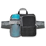 KUERUE お散歩バッグ 犬 ウエストパック ランニング トレーニング コンパクト ペットボトル仕切り付き 両手解放 調節可能ウエストベルト お出かけ 男女兼用 通気性（ブラック）