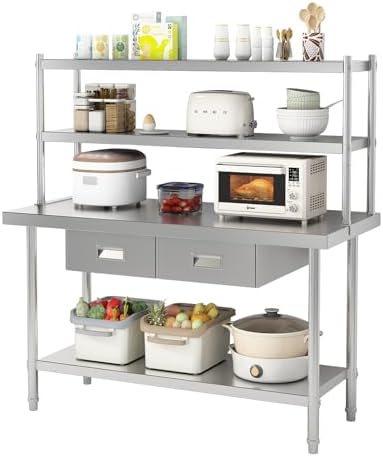 48x24 Inch Stainless Steel Prep Table With Backsplash & Adjustable Shelf - Commercial Kitchen Worktable