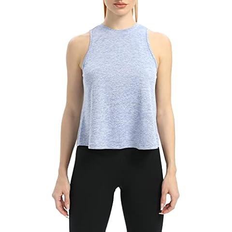 Mippo Cropped Workout Tank Tops Loose Fit Crop Top Workout Shirts Work Out Tops Gym Athletic Exercise Activewear Tee Shirts Muscle Tank Dance Pilates Clothes for Women Light Blue L Cover
