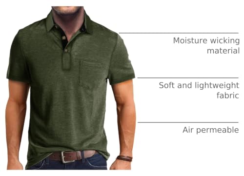 Image of Men's Short Sleeve Polo Shirts Buttons Collared T Shirts with Pocket | Moisture-Wicking,Soft Stretch Fabric, Lightweight,Structured Collar,Business Casual, Golf, Office,All-Day Comfort
