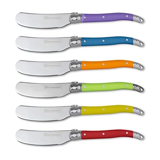 Slitzer Germany Butter Knife Set - European-Style Spreader Knife with Stainless Steel Blade - Easy Grip Colored ABS Handles - 6-Piece Set