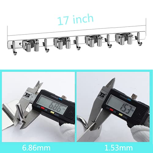 Saxhorn Broom Mop Holder Wall Mount Stainless Steel Tool Hanger Storage Organizer for Home, Kitchen, Garage, Garden, Laundry Room, Bathroom Organization and Storage(4 Racks 5 Hooks) - Image 3