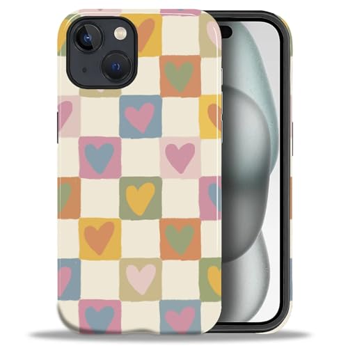 ZHEGAILIAN Case for iPhone 15 Plus,Shockproof Hard Shell + Soft Silicone 2 in 1 Hybrid,Shockproof Bumper Drop Protective - Colorful Simple Heart