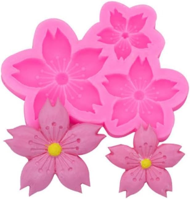 3 Cavity Sakura Flower Fondant Molds Plum Cherry Blossom Fondant Mould Cake Decorating Silicone Mold for Cupcake Topper Candy Chocolate Gum Paste Polymer Clay Set of 1