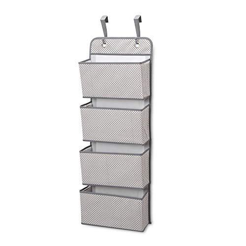 Delta Children 4 Pocket Over The Door Hanging Organizer, Easy Storage/Organization Solution - Versatile and Accessible in Any Room in the House, Grey