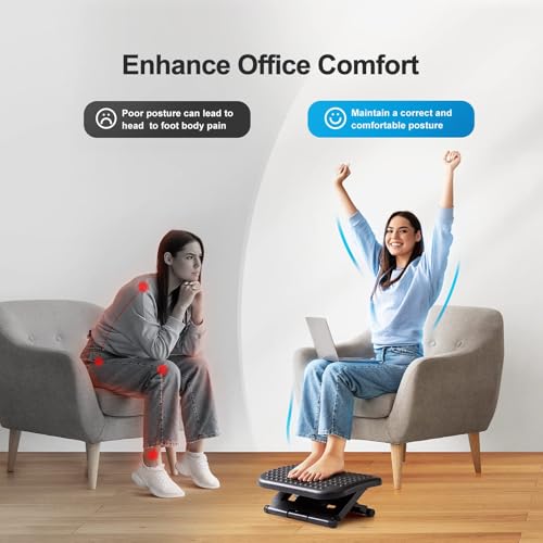 HUANUO Foot Rest for Under Desk at Work, Adjustable Footrest with Massage Texture and Roller, Ergonomic Foot Stool with 3 Height Position, 30 Degree Tilt Angle Adjustment for Home, Office - Image 5