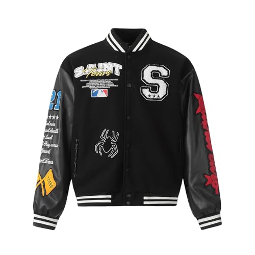 Arnodefrance Men Saint Savior Graphic Print Varsity Jacket Vintage Baseball Jackets streetwear Coats