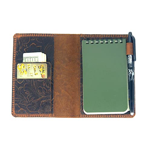 JJNUSA Leather Cover Compatible With Rite in the Rain Spiral Notebooks Distressed Genuine Leather Cover for Bound Notebook Memo Pads 3" x 5" Embossed brown