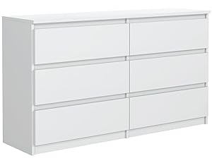 Cómoda con 6 cajones de 120 cm, ideal para salón, dormitorio, habitación de los niños, dormitorio juvenil y oficina, solución moderna y elegante para almacenamiento con estilo (blanco)