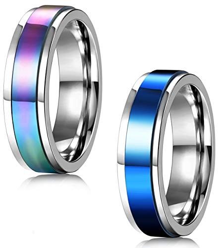 FIBO STEEL 2 Pcs 8MM Stainless Steel Spinner Rings for Men Women Promise Ring,Size 5