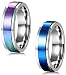 FIBO STEEL 2 Pcs 6MM Stainless Steel Spinner Rings for Men Women Promise Ring,Size 7