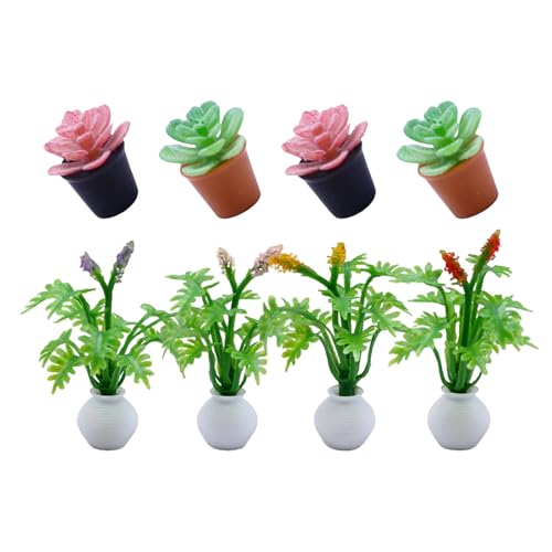 Abaodam 8 pièces Mini Plantes Artificielles Pot pour Maison de Poupée Décor Miniature Réaliste sans Entretien Accessoires Miniatures pour Jardin Intérieur Bureau et Coin Fenêtre