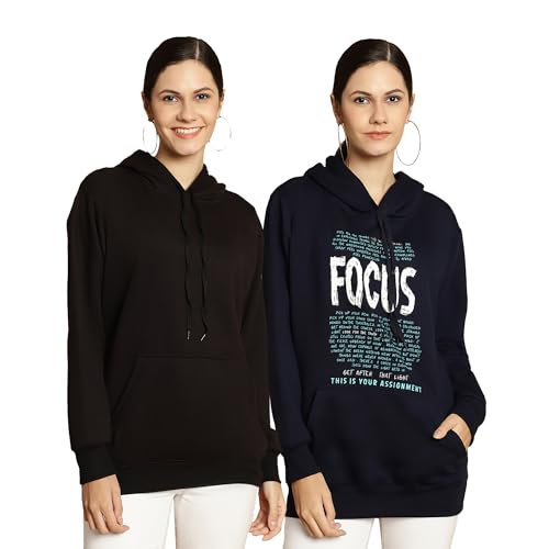 Image of Mack Jonney Printed Hooded Cotton Fleece Sweatshirt for Women (Pack of 2)-MACK50840