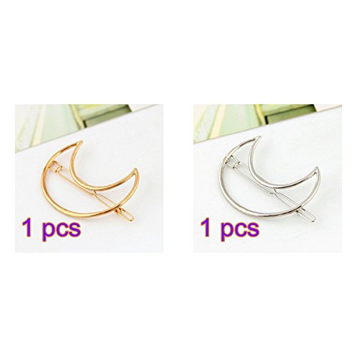 Lot de 2 épingles à cheveux élégantes GODHL - Pour femme - En forme de lune - Argentées et dorées