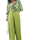 Women's Printed 2 Piece Outfits Lantern Sleeve Shirt Tops High Wasited Palazzo Wide Leg Pants Suits