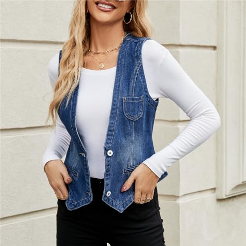 Ladyful Women's Denim Vest Top Sleeveless V Neck Jean Top Button Down Denim Waistcoat Vest3