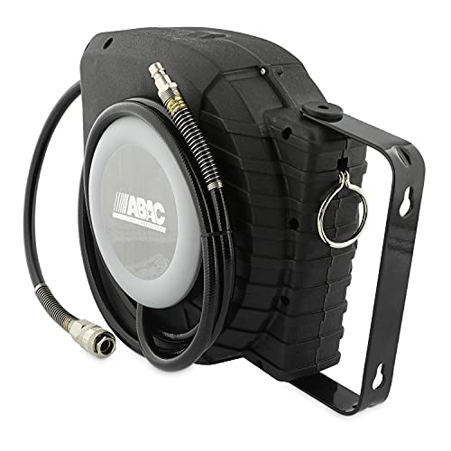 ABAC Automatik-Schlauchaufroller G-8/12, 9-Meter-PVC-Schlauch, Schlauchaufroller mit 180-Grad-Drehgehäuse, 2 Befestigungsschrauben Inklusive, 9 Meter, Schwarz