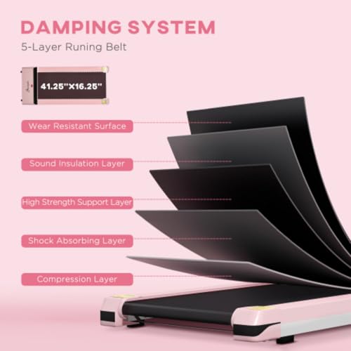 Image of Portable Walking Mat, Under Desk Treadmill with Foldable Wheels, Remote Control, LED Display, 264 Lbs Capacity, Pink