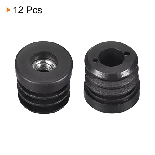 Image of uxcell 12Pcs Inserts for Round Tubes with M8 Thread, for 25mm /0.98 inch OD Round Tube, Round Black Plastic Plug Caster Insert Chair End Caps Furniture Leg Plug