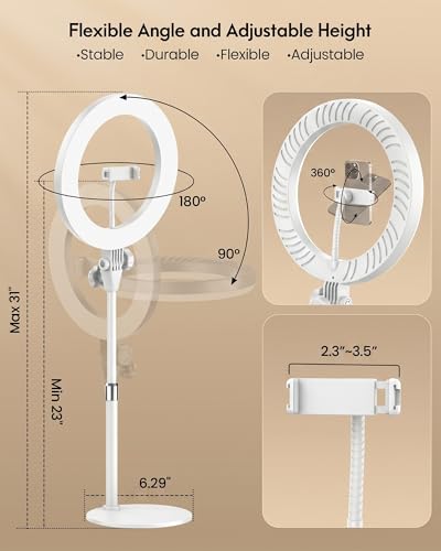 Image of Desk Ring Light with Stand for Computer, Zoom Lighting for Computer | 30 Light Modes for Video Conference, Video Calls, Home Office, Desk Lighting for Video Recording, Podcast, Webcam, Stream