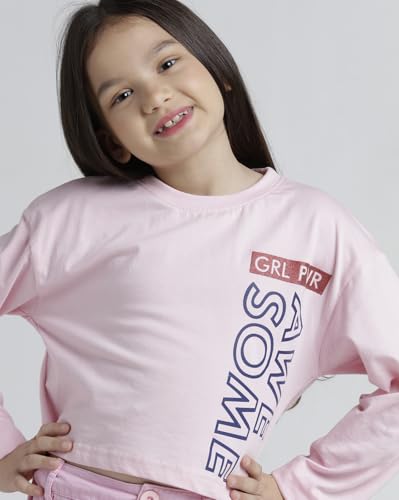 Image of Under Fourteen Only Girls Cotton Tops Collection - Round Neck, Crop Top, Full & Half Sleeve, Drop Shoulder, Ruffle Sleeve, Graphic Printed, Embroidered & Slub Knit Styles