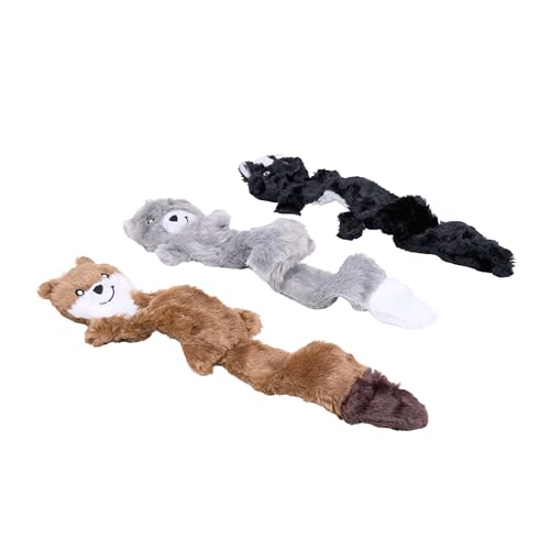 Image of ZippyPaws Skinny Peltz - No Stuffing Dog Toy Pack to Keep Them Busy, for Medium and Large Dogs, Squeaky Pet Toys, Unstuffed Chew Toys, Soft Plush Variety Pack, Weasel, Skunk, and Wolf - 18 inch