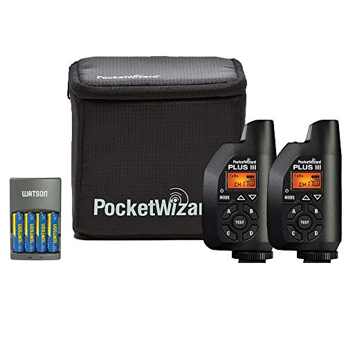 PocketWizard 801-130 Plus III Transceiver 2 Pack with Case and 4-Hour Rapid Charger with 4 AA NiMH Rechargeable Batteries Bundle
