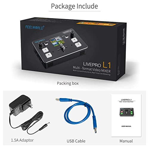 Feelworld Livepro L1 Multiformat Video Mixer Switcher 2 Inch Lcd Display 4X Hdmi Input Usb3.0 Live Streaming/Camera Production/Live Broadcast (With Usb Cable + Adapter) #TOP7