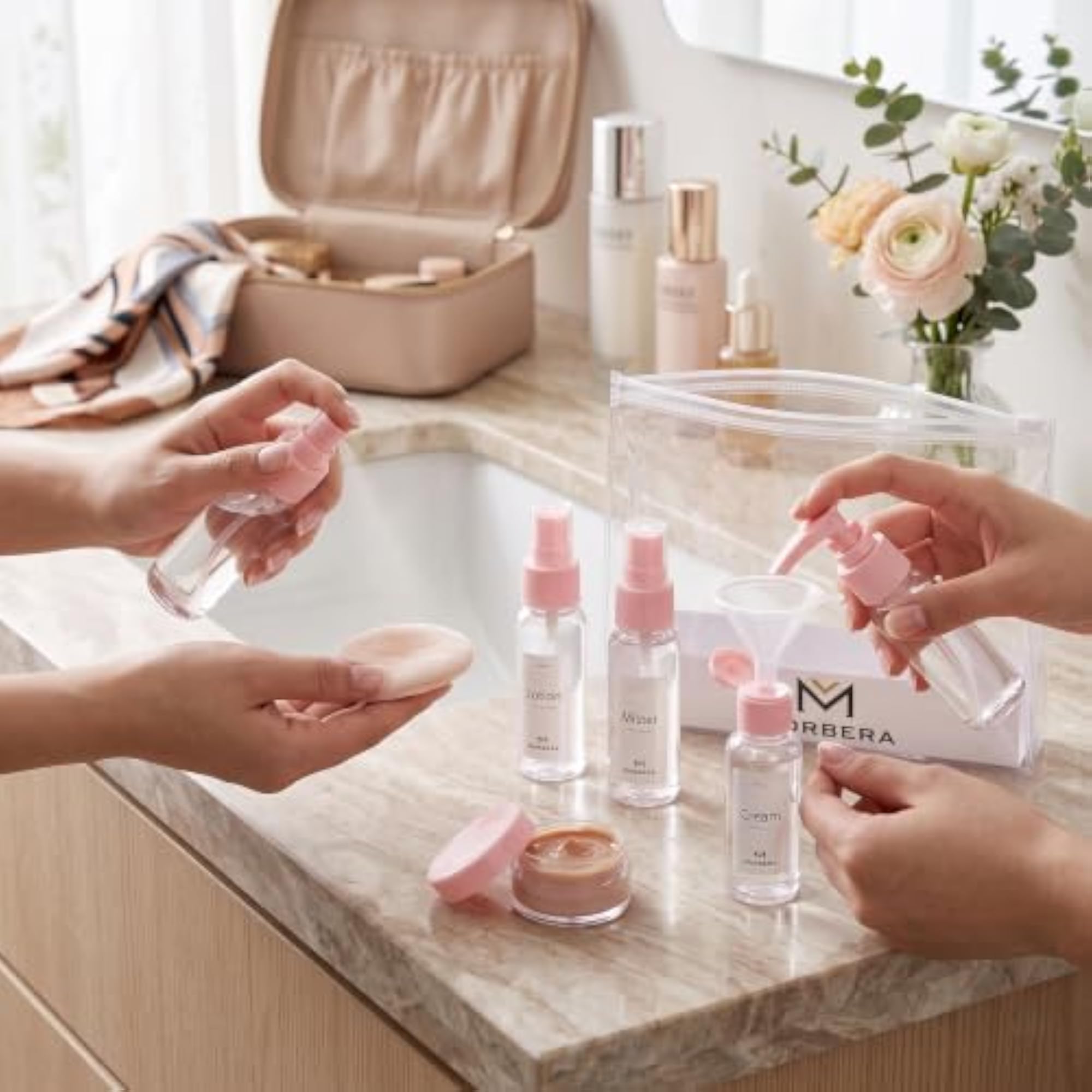 Travel Bottle Set, 8-Piece Leakproof Toiletry Kit in Pink
