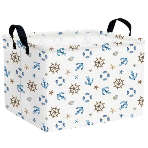 Rectangular Kids Storage Bin Collapsible Boys Boat Baskets with Handles Nautical Nursery Decor(Anchor Rudder)