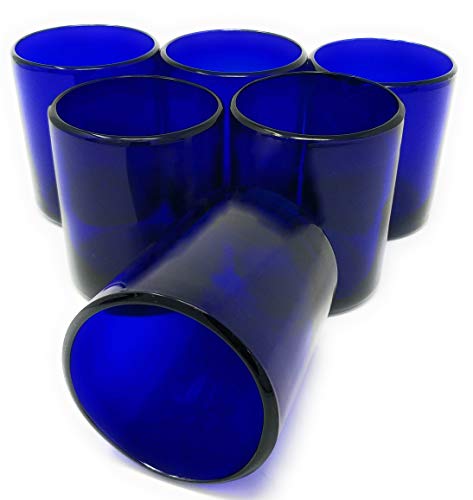 Hand Blown Mexican Drinking Glasses - Set Of 6 Cobalt Tumbler Glasses (10 Oz Each) #TOP2