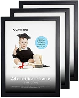 Clay Roberts A4 Frame, Photo Frame, Black A4, Pack of 3, Picture Frame, Certificate Frame, Art Print Poster Frame, Freestanding and Wall Mountable, 21cm x 29.7cm Picture Frame Set
