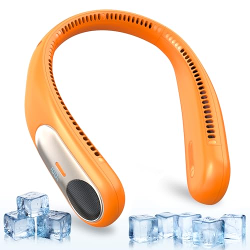 Image of Portable Neck Fan, Personal Wearable Bladeless Fan for Outdoor Indoor, LED Display, 360 Cooling, 4-Speeds, 6000mAh USB Rechargeable, Birthday Gifts for Men Women Dad Mom (Orange)