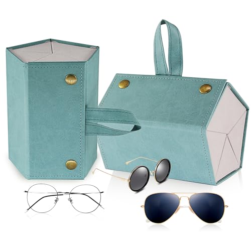 SMARTTOP Sunglass Eyeglass Organizer Collector 5 slot 6 Slot PU Eyeglasses Storage Case Box Multiple Hanging Eyewear Display (5 Slots, Green 5 Slot)
