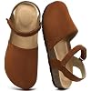 Ecetana Womens Sandals Closed Toe Shoes Dressy Summer Cork Footbed Comfortable Arch Support Flats Sandals for Women