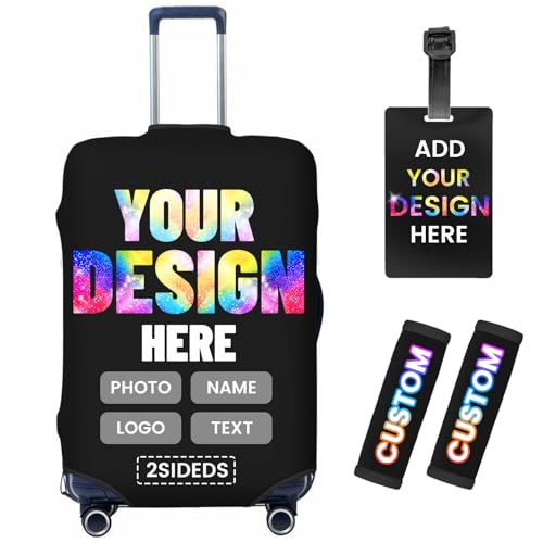 Personalized Luggage Cover,Custom Luggage Cover with Photo Text Name Logo,Personalized Travel Suitcase Covers for Luggages,Double Sided Customized Elastic Luggages Covers Protector (Custom)