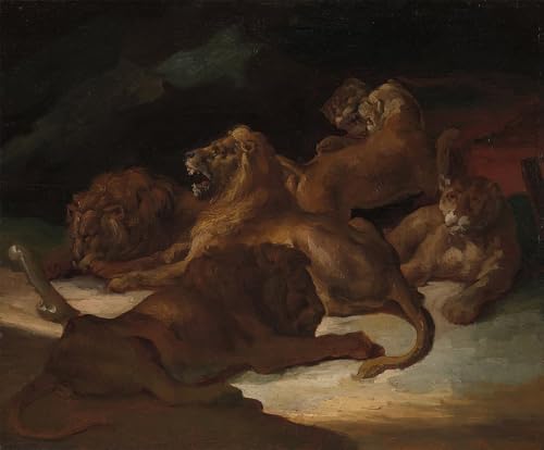 Lions dans un paysage montagneux affiche decorative habiller un grand mur vide 60x90
