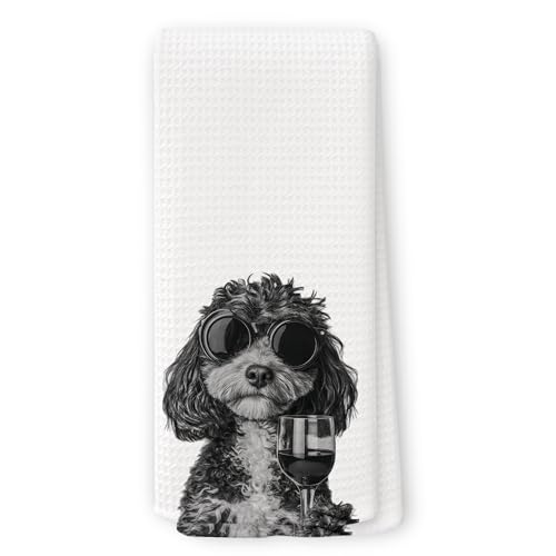 QZQE Funny Cavapoo Wine Kitchen Towels, Gifts for Dog Wine Lovers, Bar Accessories Dish Tea Towels for Kitchen, Dog Owners Housewarming Gift Decorative Hand Towel 16x24 Inch