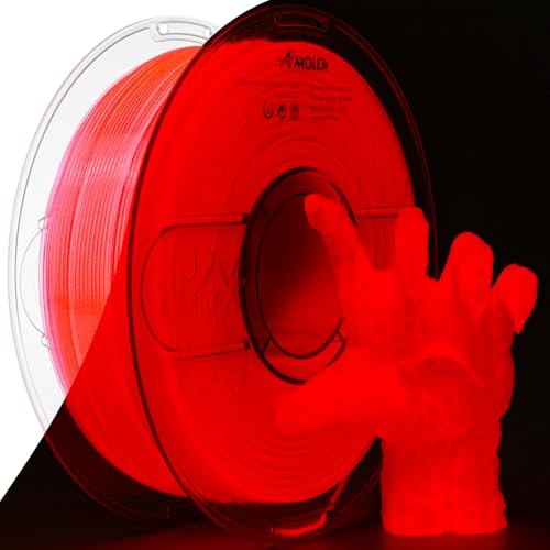 Image of AMOLEN 3D PLA Printer Filament, 1.75mm Glow in The Dark Red PLA Filament for 3D Printing, Best with UV Lamps, 1kg Spool (2.2lbs), Dimensional Accuracy + /- 0.02 mm, Fit Most FDM 3D Printers
