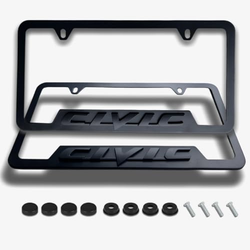 2PCS License Plate for Civic Premium Car License Plate Bracket Holder Premium Aluminum Alloy Weather Proof License Plate Covers with Screw Caps Cover Set Car Accessories