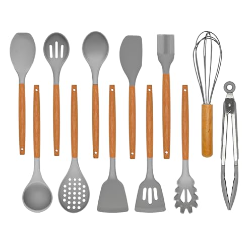 Kitchen Utensils Set - 12 Pcs Silicone Cooking Utensils Set with Wooden Handle - Heat Resistant Non-Stick BPA Free Spatula Set,Turner, Spoon, Brush, Silicone Kitchen Gadgets Utensil Set by SOFSN - Used condition - US$15.17