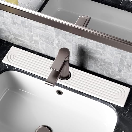 Stone Faucet Mat for Kitchen Sink Diatomite Sink Protectors - Prevent Moisture Drying Stone Tray Fit Kitchen Counter & Bathroom Counter (White 23.6 x 4)