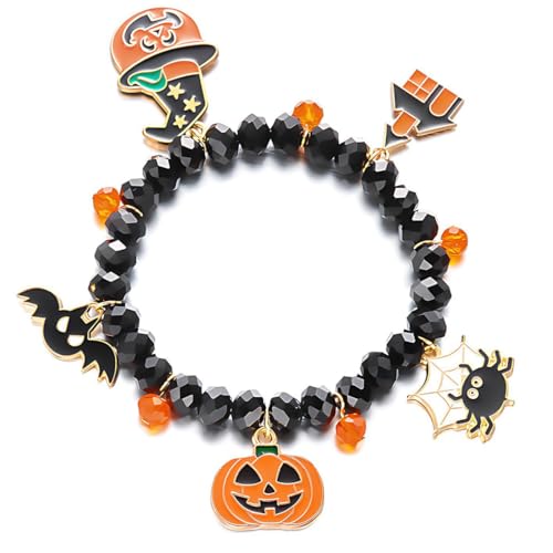 UIEXAY Pulsera Cuentas Halloween Para Mujer Colgante Murciélago Brazalete Con Arañas Y Dije Calabaza Joyería Gótica Pulsera Accesorios Pulseras Halloween