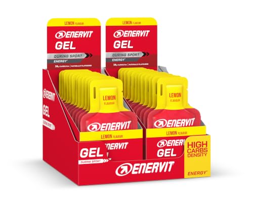 Enervit, Gel Limone, Gel Energetico con Vitamine, 20g di Carboidrati, Adatti Durante Attività Sportiva di Lunga Durata, Alta Densità Energetica, Gusto Limone, VeganOK, Senza Glutine, 24 Pack da 25ml