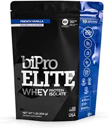 BiPro Elite 100% Whey Protein Powder Isolate for High-Intensity Fitness, French Vanilla, 1 Pound - Approved for Sport, Sugar Free, Suitable for Lactose Intolerance, Gluten Free